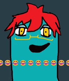 a drawing of a person with red hair and glasses