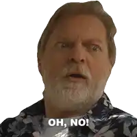 a man with a beard is wearing a shirt that says oh no on it