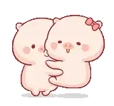 a couple of pigs hugging each other .