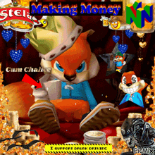a picture of a cartoon character with the words " making money " above it