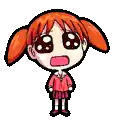 a pixel art drawing of a girl with red hair and pigtails .