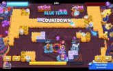 a screenshot of a game with the words blue team countdown on the bottom .
