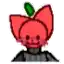 a pixel art drawing of a red apple with a green leaf on its head .