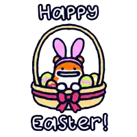 a cartoon of a hamster in an easter basket with the words happy easter