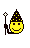 a pixel art drawing of a banana with glasses and a red tongue .