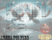 two roosters are fighting in a boxing ring with the words arena f01 f138