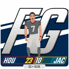 a football player with the number 7 on his jersey stands in front of a fg logo