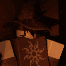 a cartoon character with a sun on his back