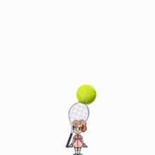 a girl is holding a tennis racquet and a tennis ball