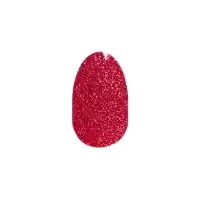 a close up of a red nail with glitter on a white background
