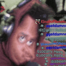 a man in a red hoodie is surrounded by a bunch of messages including one that says ' gotdamn '