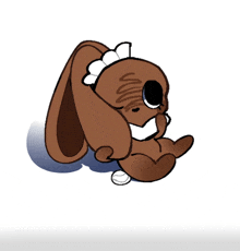 a cartoon drawing of a brown bunny with a white bow on its head