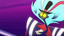 a cartoon character wearing a top hat and striped pants has a skull on his face