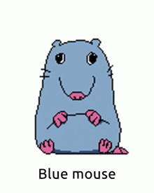 a pixel art drawing of a blue mouse with the word blue mouse below it