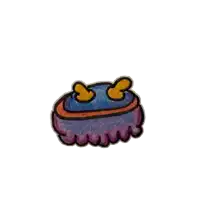 a cartoon drawing of a purple object with yellow ears