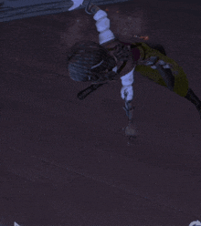 a video game character is flying through the air with a sword in his hand