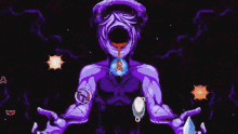 a pixel art of a purple demon with wings and a huge mouth .