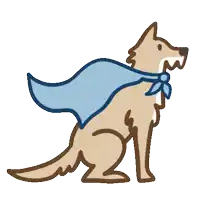 a cartoon dog wearing a blue cape is sitting down