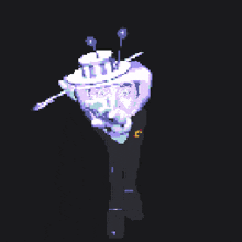 a pixel art of a man in a tuxedo holding a whip