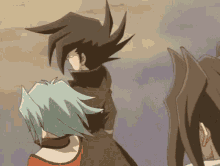 a group of anime characters are standing next to each other on a beach .