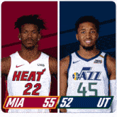two basketball players one from heat and one from jazz