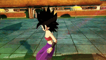 a cartoon character with a purple skirt and a red top