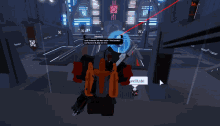 a screenshot of a video game shows a robot with a message that says " lord protector " on it