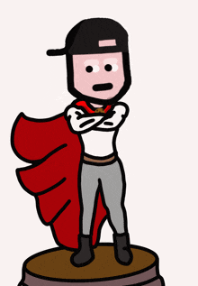 a cartoon of a man wearing a cape and a baseball cap