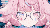 a close up of a girl wearing glasses and a axolotl