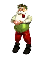 a cartoon santa claus with a pipe and a wreath around his head