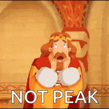 a cartoon of a man with a crown on his head and the words not peak below him