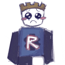a drawing of a boy with a crown and a shirt that says r