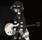 a cartoon drawing of a raccoon with a guitar