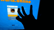 a person 's hand is pressing a button on a screen that says waria online