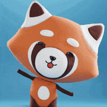 a stuffed animal that looks like a fox with its tongue sticking out