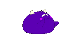 a cartoon drawing of a purple monster with a pink nose and ears .