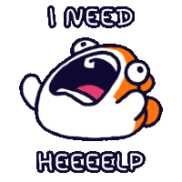 a cartoon fish with its mouth open and the words i need heeeelp
