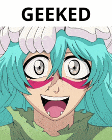 a picture of a girl with the word geeked on the top