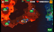 a screenshot of a game with a play button on the bottom