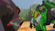 a cartoon drawing of a rhino and a robot
