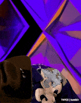a close up of a person wearing a cowboy hat and a shirt with a purple background
