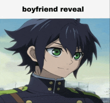 a picture of a boy with the words " boyfriend reveal " above him