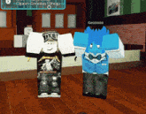 two roblox characters are standing next to each other and one has a metallica shirt on