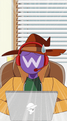 a cartoon of a person wearing headphones and a hat with a w on it