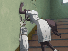 a rabbit and a wolf are standing next to each other