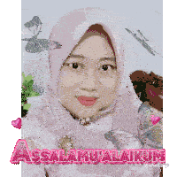 a woman wearing a pink hijab is surrounded by butterflies and the words assalamu 'alaikum