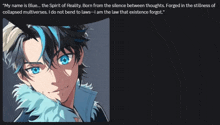 a picture of a man with blue hair and the words " my name is blue " on the bottom