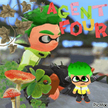 a picture of a cartoon character with the words agent four