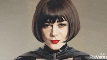 a painting of a woman with red lipstick is displayed on a pixverse page