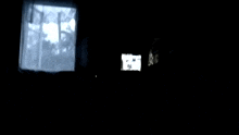 a black and white photo of a window with a reflection of trees
